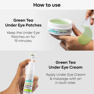 mCaffeine Fine Lines Reduction & Dark Circles Removal Duo | Enriched with Green Tea & Caffeine | Under Eye Cream & Hydrogel Under Eye Patches Combo for Women and Men | Value Pack